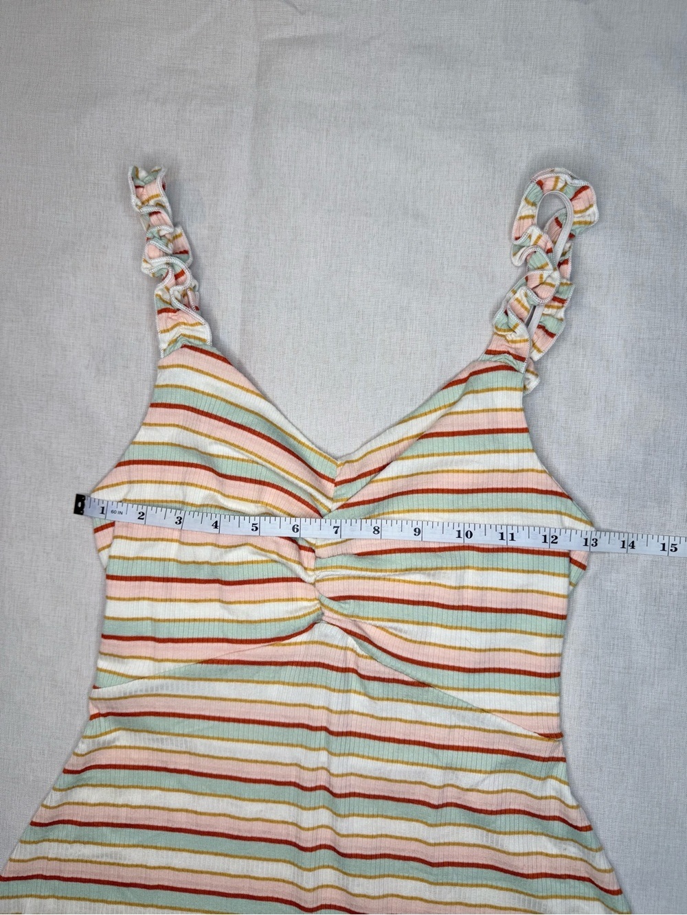 Altar’d State Striped Rib Knit Ruffle Strap Ruched Sundress Small - Picture 4 of 9